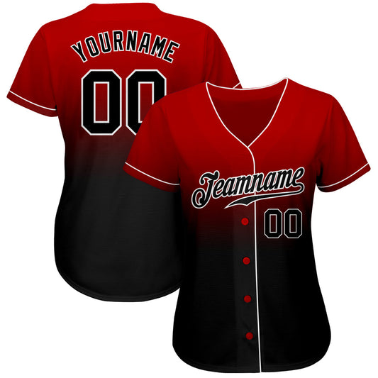 Custom Red Black-White Authentic Fade Fashion Baseball Jersey - Sky-Custom