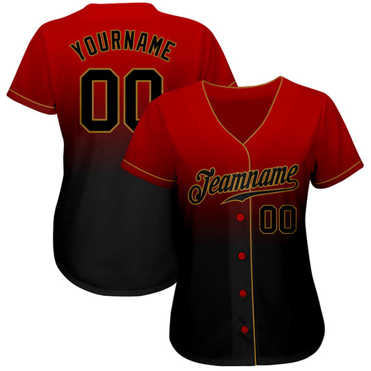 Custom Red Black-Old Gold Authentic Fade Fashion Baseball Jersey - Sky-Custom