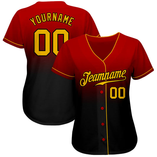 Custom Red Gold-Black Authentic Fade Fashion Baseball Jersey - Sky-Custom