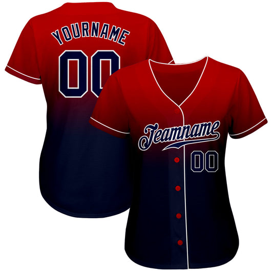 Custom Red Navy-White Authentic Fade Fashion Baseball Jersey - Sky-Custom