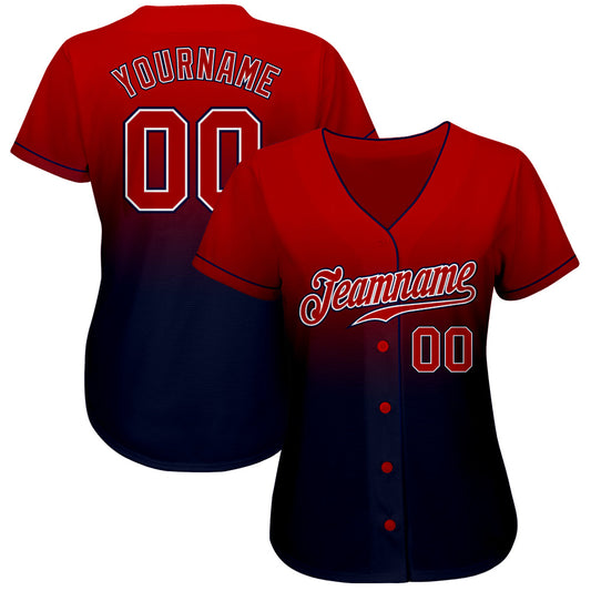 Custom Navy Red-White Authentic Fade Fashion Baseball Jersey - Sky-Custom