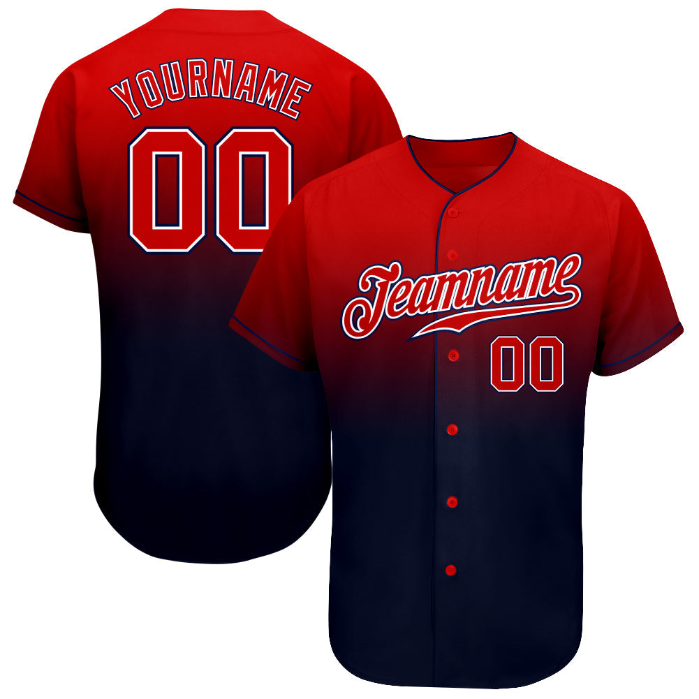 Custom Navy Red-White Authentic Fade Fashion Baseball Jersey - Sky-Custom