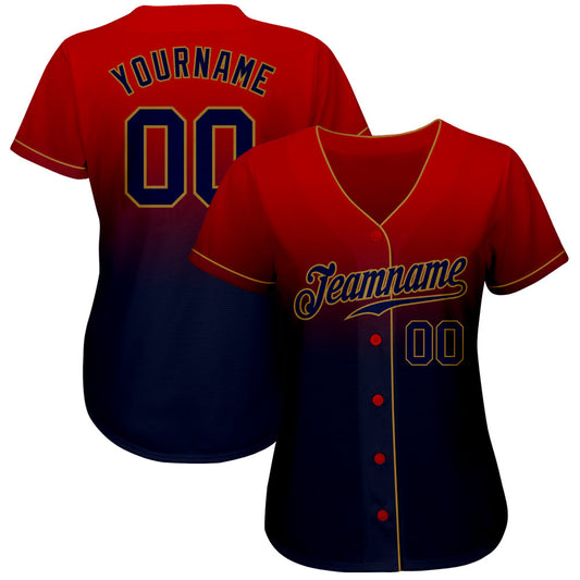 Custom Red Navy-Old Gold Authentic Fade Fashion Baseball Jersey - Sky-Custom