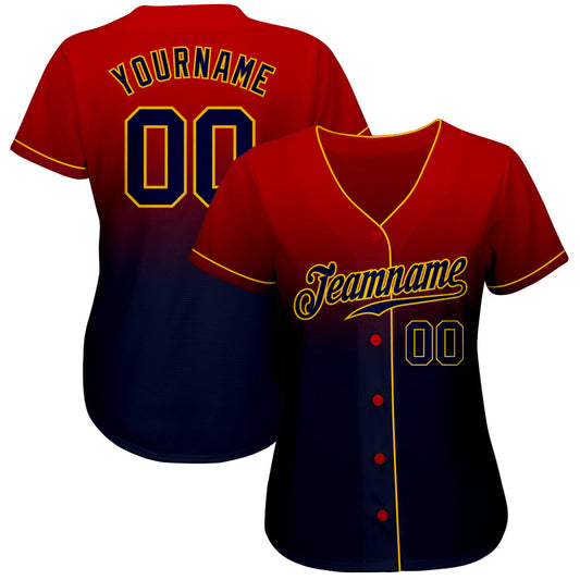 Custom Red Navy-Gold Authentic Fade Fashion Baseball Jersey - Sky-Custom
