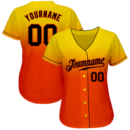 Custom Yellow Black-Orange Authentic Fade Fashion Baseball Jersey - Sky-Custom