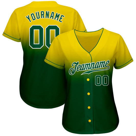 Custom Yellow Kelly Green-White Authentic Fade Fashion Baseball Jersey - Sky-Custom