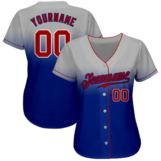 Custom Gray Red-Royal Authentic Fade Fashion Baseball Jersey - Sky-Custom