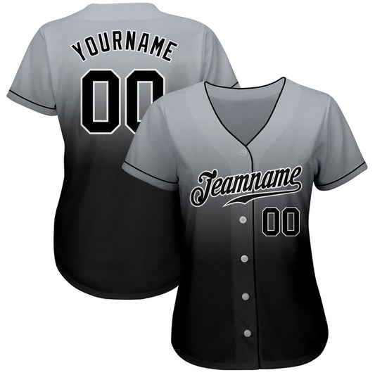 Custom Gray Black-White Authentic Fade Fashion Baseball Jersey - Sky-Custom