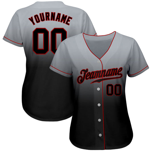 Custom Gray Black-Red Authentic Fade Fashion Baseball Jersey - Sky-Custom