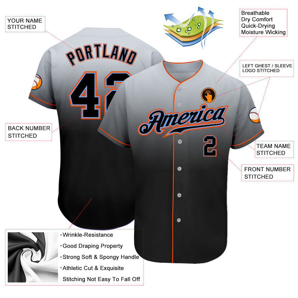 Custom Gray Black-Powder Blue Authentic Fade Fashion Baseball Jersey - Sky-Custom