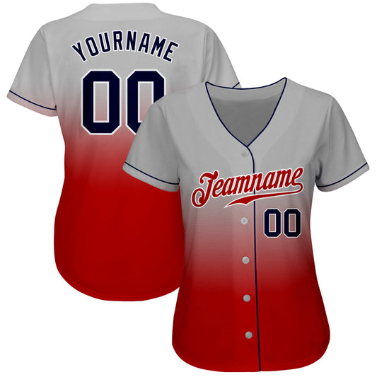 Custom Gray Navy-Red Authentic Fade Fashion Baseball Jersey - Sky-Custom