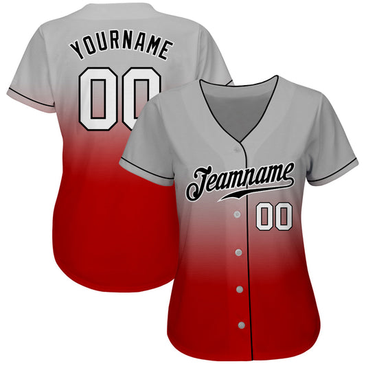 Custom Gray White-Red Authentic Fade Fashion Baseball Jersey - Sky-Custom