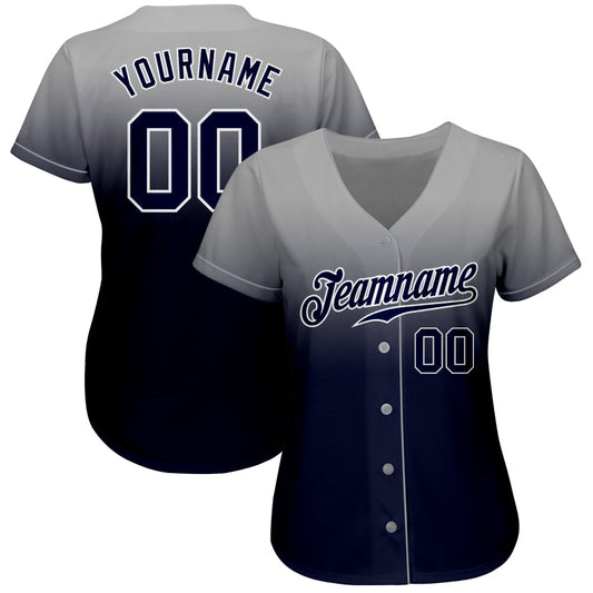 Custom Gray Navy-White Authentic Fade Fashion Baseball Jersey - Sky-Custom