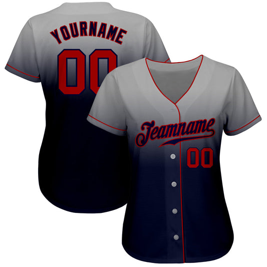 Custom Gray Red-Navy Authentic Fade Fashion Baseball Jersey - Sky-Custom