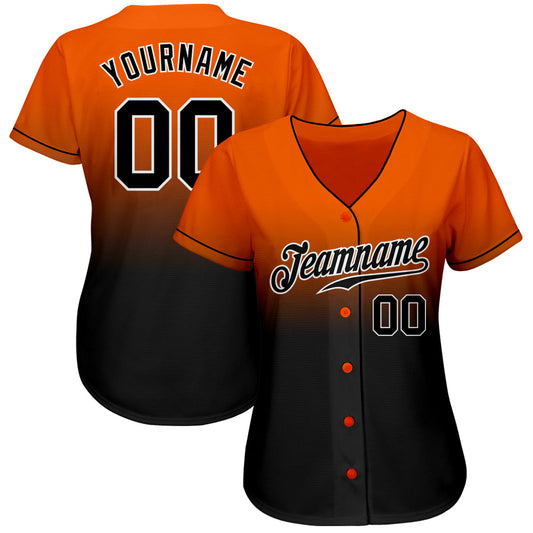 Custom Orange Black-White Authentic Fade Fashion Baseball Jersey - Sky-Custom