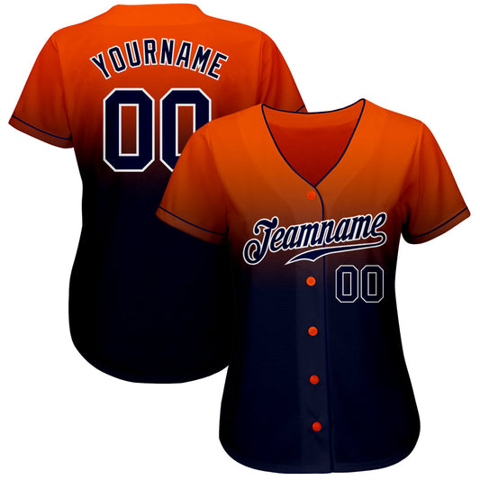 Custom Orange Navy-White Authentic Fade Fashion Baseball Jersey - Sky-Custom