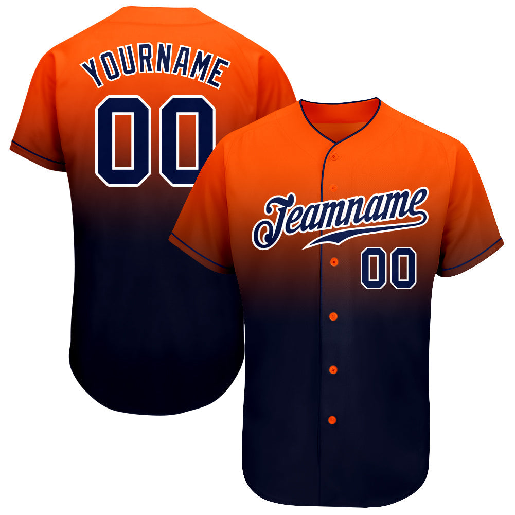 Custom Orange Navy-White Authentic Fade Fashion Baseball Jersey - Sky-Custom