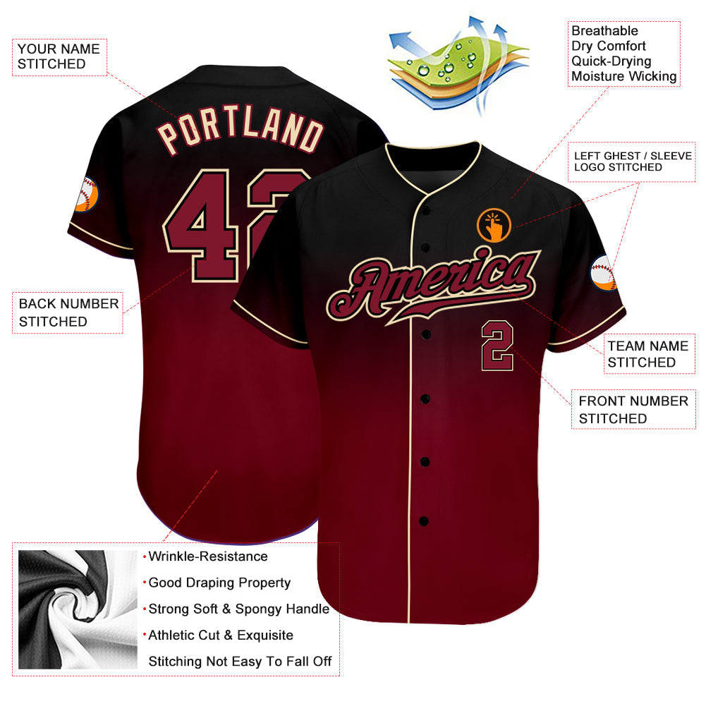 Custom Black Crimson-Cream Authentic Fade Fashion Baseball Jersey - Sky-Custom