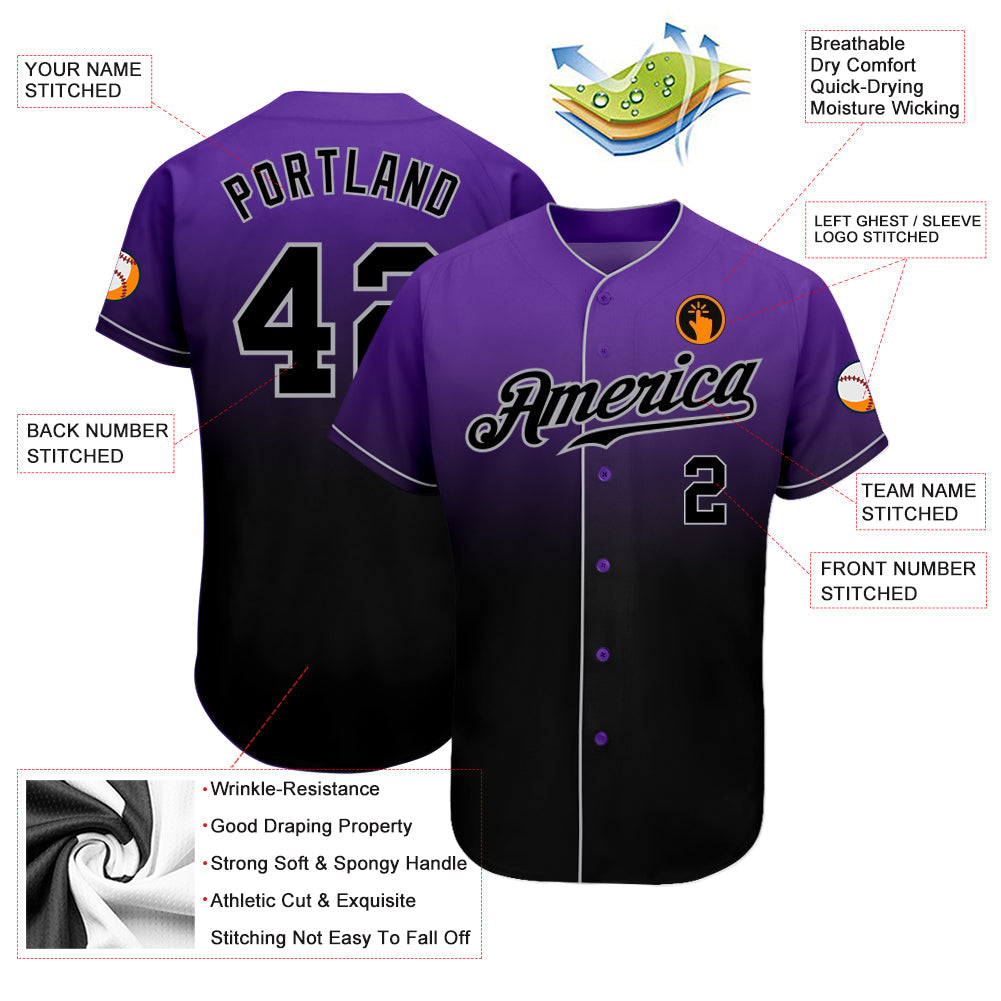 Custom Purple Black-Gray Authentic Fade Fashion Baseball Jersey - Sky-Custom