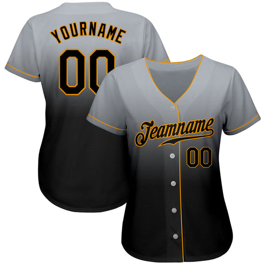 Custom Gray Black-Gold Authentic Fade Fashion Baseball Jersey - Sky-Custom
