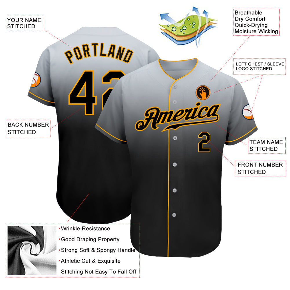Custom Gray Black-Gold Authentic Fade Fashion Baseball Jersey - Sky-Custom