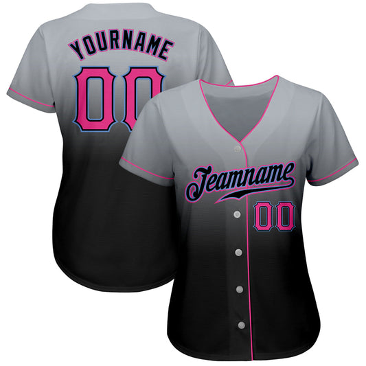 Custom Gray Pink-Black Authentic Fade Fashion Baseball Jersey - Sky-Custom
