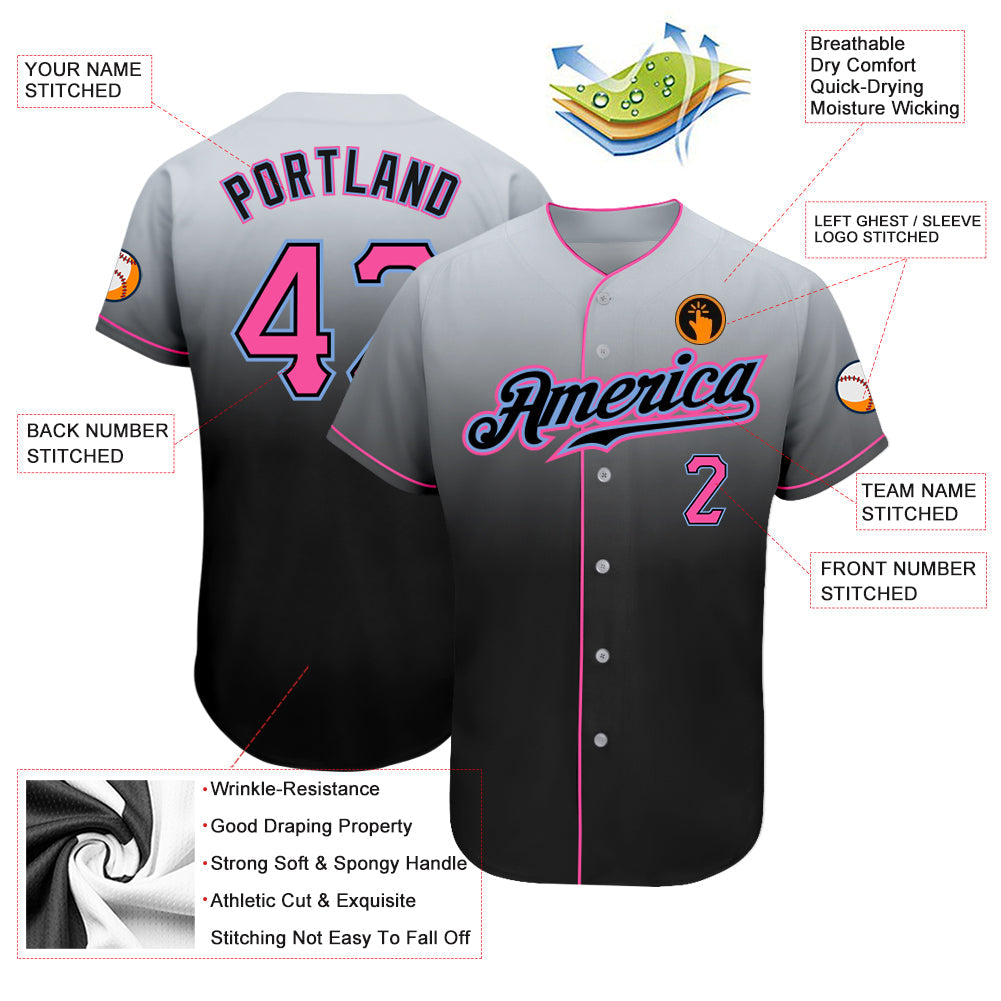 Custom Gray Pink-Black Authentic Fade Fashion Baseball Jersey - Sky-Custom