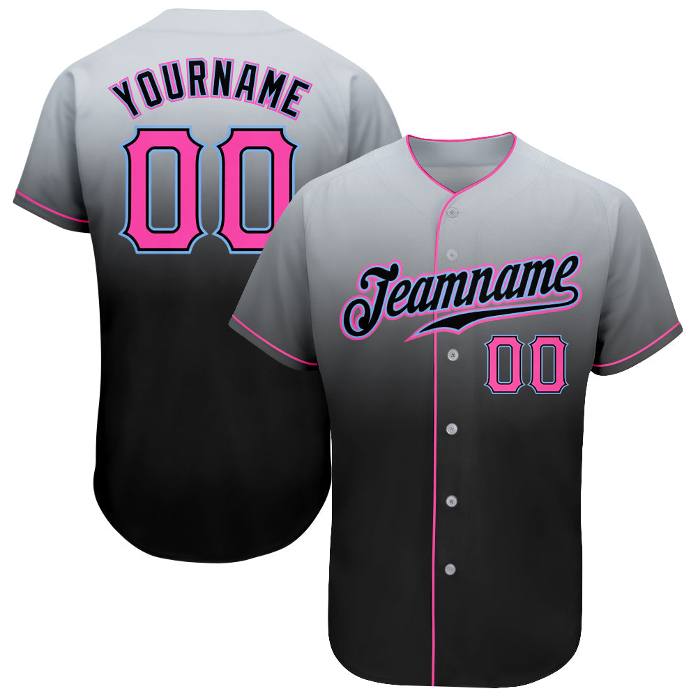 Custom Gray Pink-Black Authentic Fade Fashion Baseball Jersey - Sky-Custom