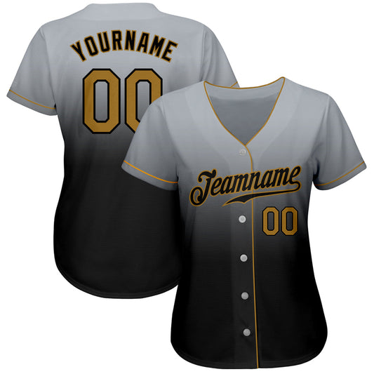 Custom Gray Old Gold-Black Authentic Fade Fashion Baseball Jersey - Sky-Custom