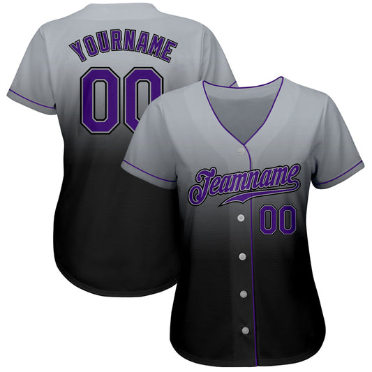 Custom Gray Purple-Black Authentic Fade Fashion Baseball Jersey - Sky-Custom