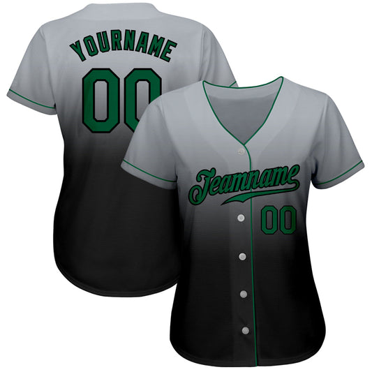 Custom Gray Kelly Green-Black Authentic Fade Fashion Baseball Jersey - Sky-Custom