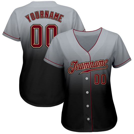 Custom Gray Crimson-Black Authentic Fade Fashion Baseball Jersey - Sky-Custom