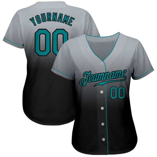 Custom Gray Teal-Black Authentic Fade Fashion Baseball Jersey - Sky-Custom
