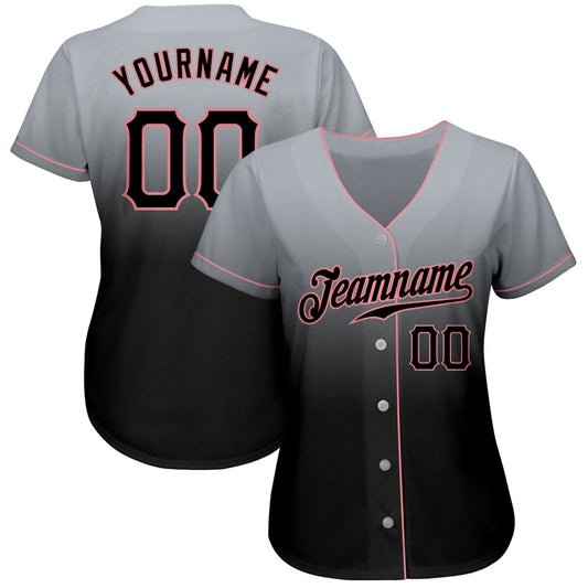 Custom Gray Black-Medium Pink Authentic Fade Fashion Baseball Jersey - Sky-Custom