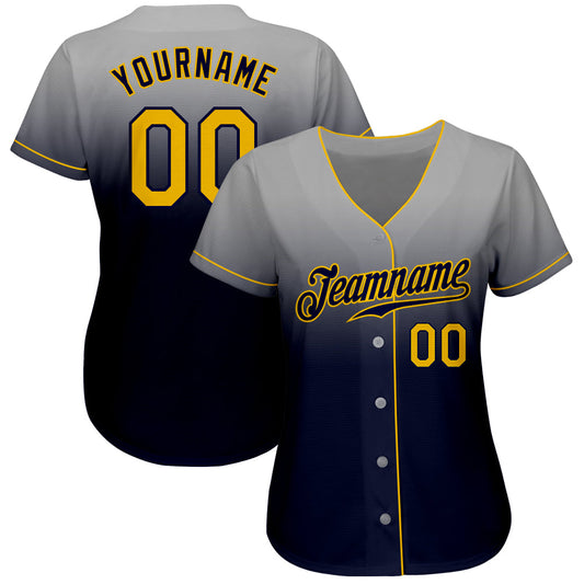 Custom Gray Gold-Navy Authentic Fade Fashion Baseball Jersey - Sky-Custom