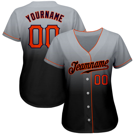 Custom Gray Orange-Navy Authentic Fade Fashion Baseball Jersey - Sky-Custom