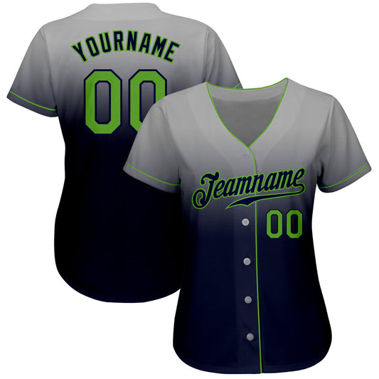 Custom Gray Neon Green-Navy Authentic Fade Fashion Baseball Jersey - Sky-Custom