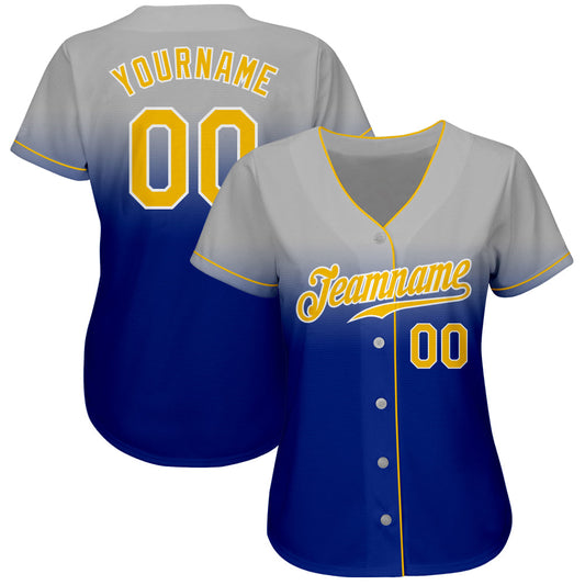 Custom Gray Gold-Royal Authentic Fade Fashion Baseball Jersey - Sky-Custom