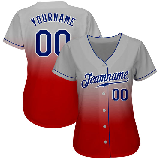 Custom Gray Royal-Red Authentic Fade Fashion Baseball Jersey - Sky-Custom