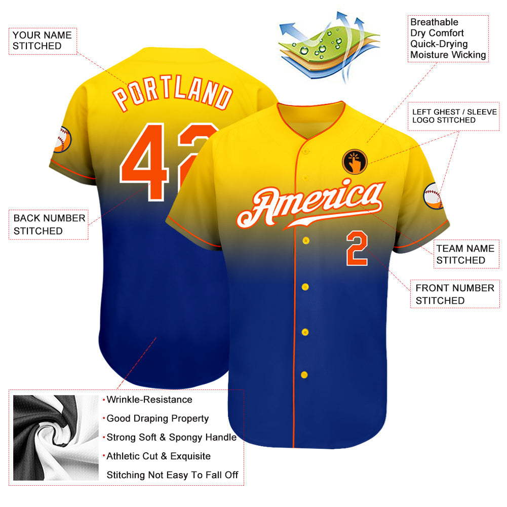 Custom Yellow Orange-Royal Authentic Fade Fashion Baseball Jersey - Sky-Custom