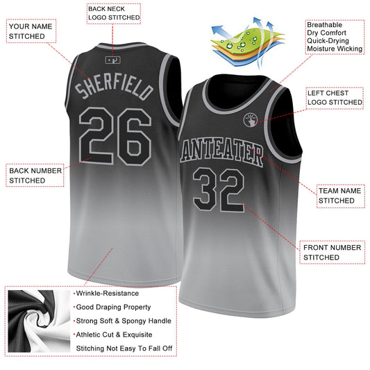 Custom Black Black-Gray Authentic Fade Fashion Basketball Jersey - Sky-Custom