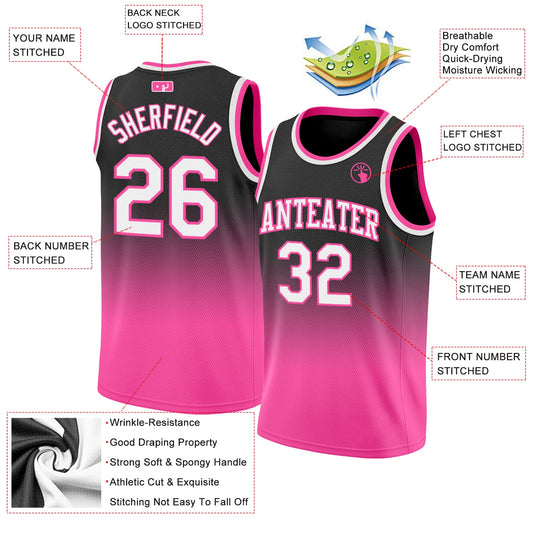 Custom Black White-Pink Authentic Fade Fashion Basketball Jersey - Sky-Custom