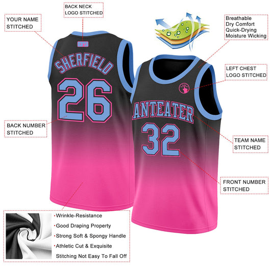 Custom Black Light Blue-Pink Authentic Fade Fashion Basketball Jersey - Sky-Custom