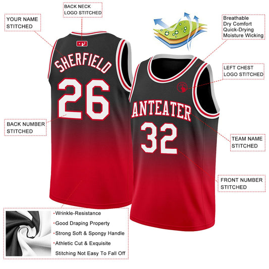 Custom Black White-Red Authentic Fade Fashion Basketball Jersey - Sky-Custom