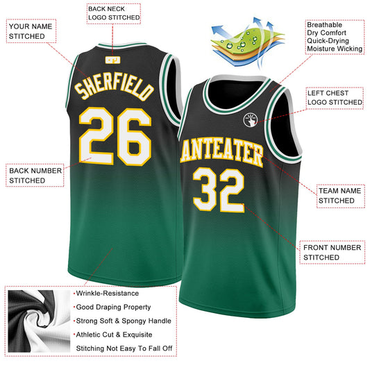 Custom Black White-Kelly Green Authentic Fade Fashion Basketball Jersey - Sky-Custom