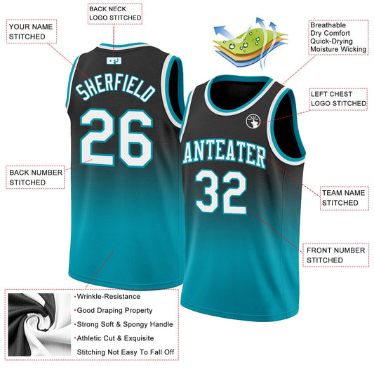 Custom Black White-Teal Authentic Fade Fashion Basketball Jersey - Sky-Custom
