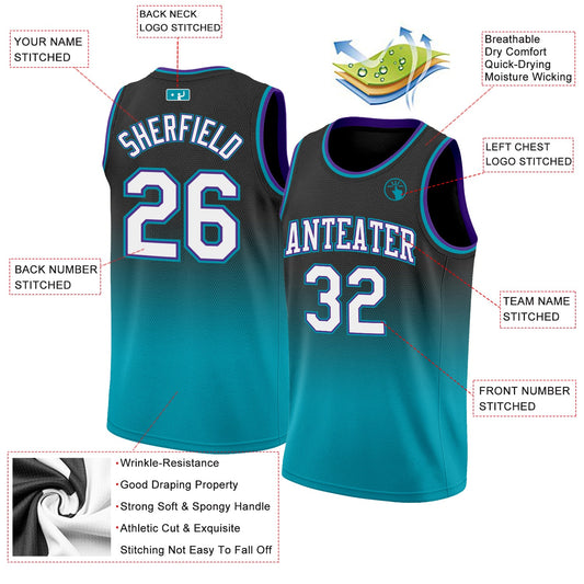 Custom Black White-Teal Authentic Fade Fashion Basketball Jersey - Sky-Custom