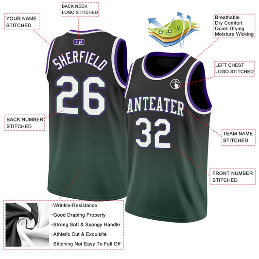 Custom Black White-Green Authentic Fade Fashion Basketball Jersey - Sky-Custom