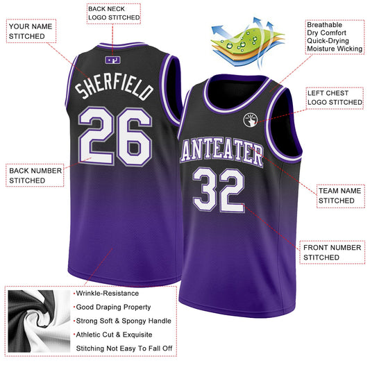 Custom Black White-Purple Authentic Fade Fashion Basketball Jersey - Sky-Custom