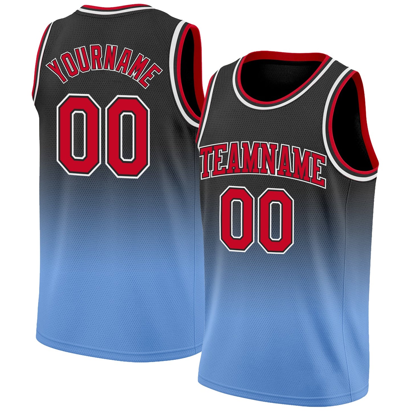 Custom Black Red-Light Blue Authentic Fade Fashion Basketball Jersey - Sky-Custom